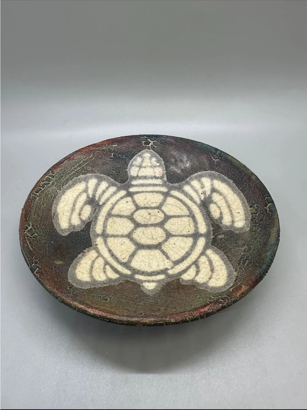 Sea Turtle Raku Pottery Artist signed trinket dish beach decor